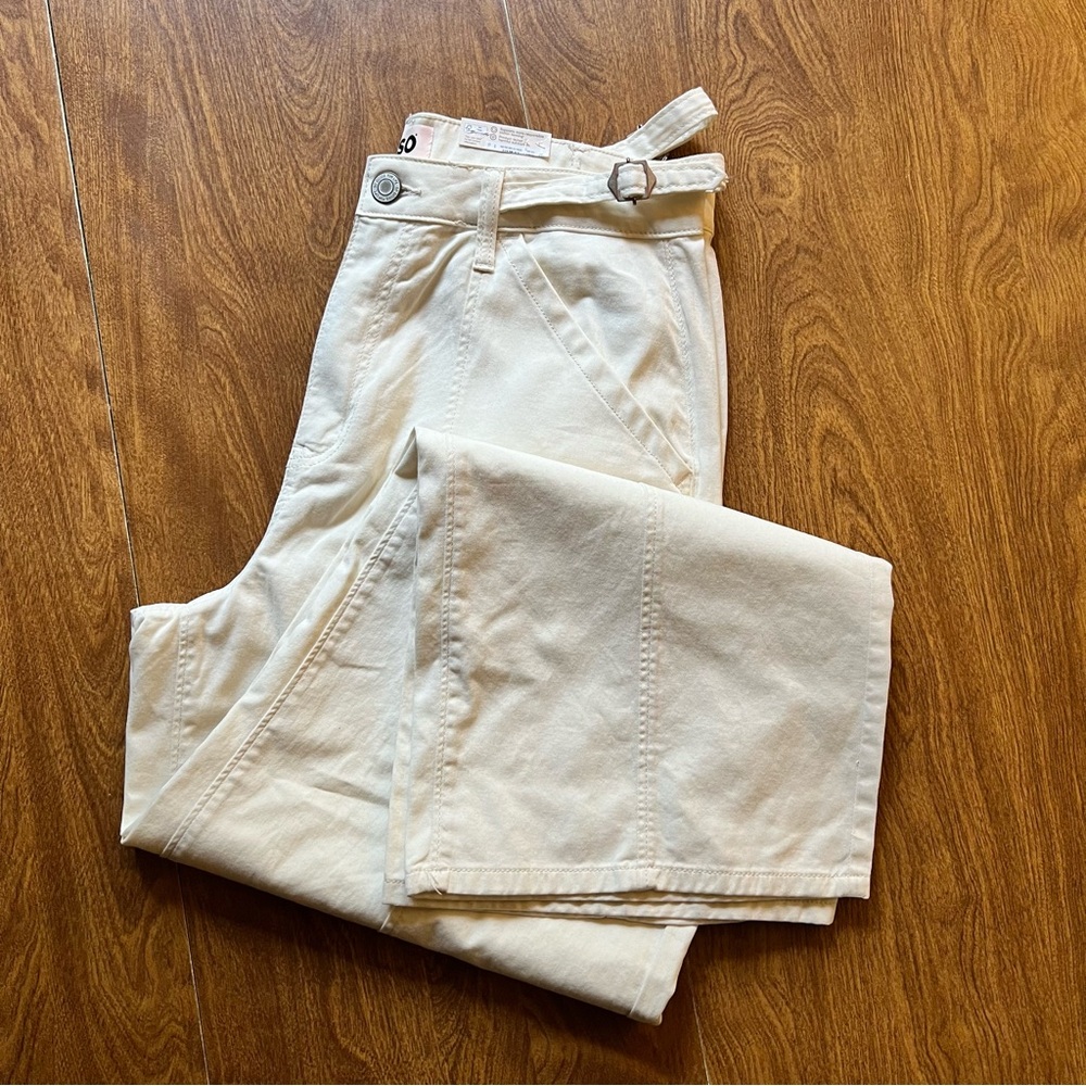 SO Women’s Cream 100% Cotton High Rise Wide leg Straight Trousers Junior Size 15